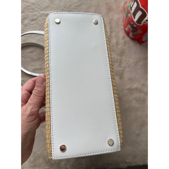 Kate Spade New York Wicker & White Leather Small Satchel Crossbody Bag - Picture 8 of 14